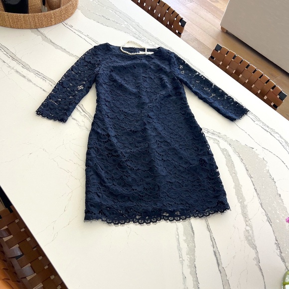 Trina Turk Dresses & Skirts - Trina Turk 3/4 Sleeve Lace Sheath Dress Navy Sz 6